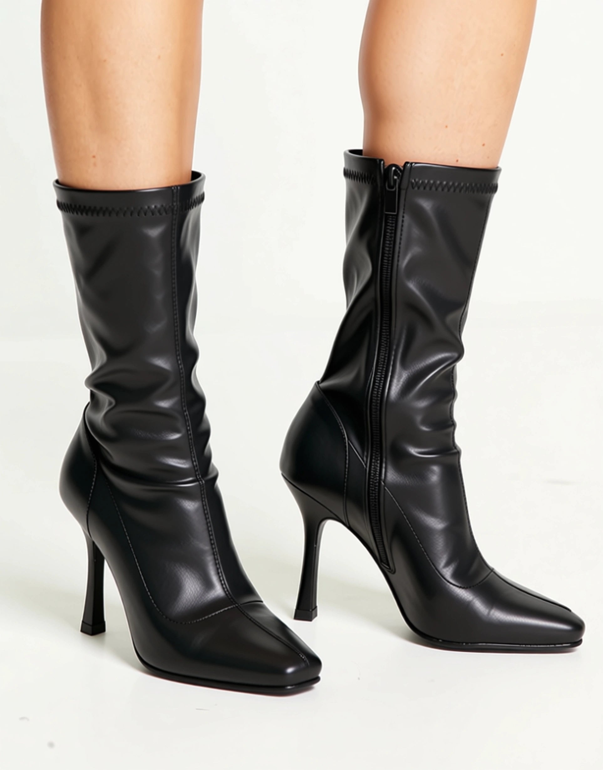 Public Desire Wide Fit Womens Leon Square Toe Sock Boots In Black