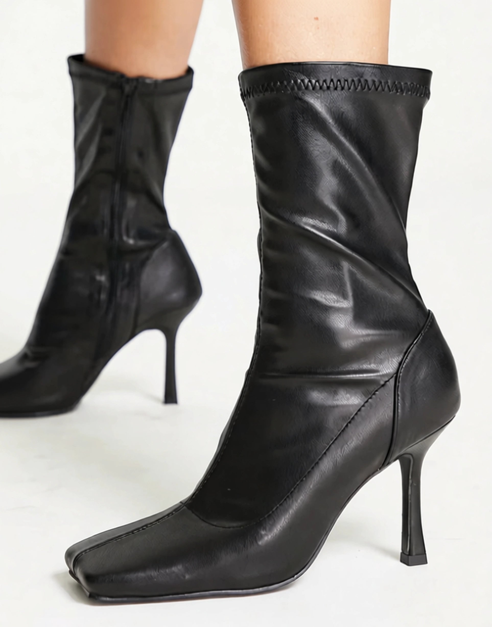 Public Desire Wide Fit Womens Leon Square Toe Sock Boots In Black