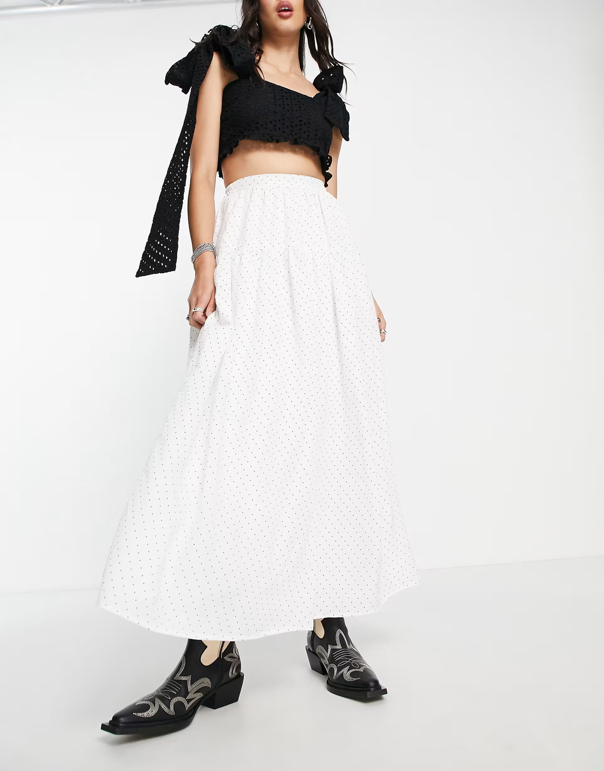 Sister Jane Womens Tiered Maxi Skirt In Spot Print