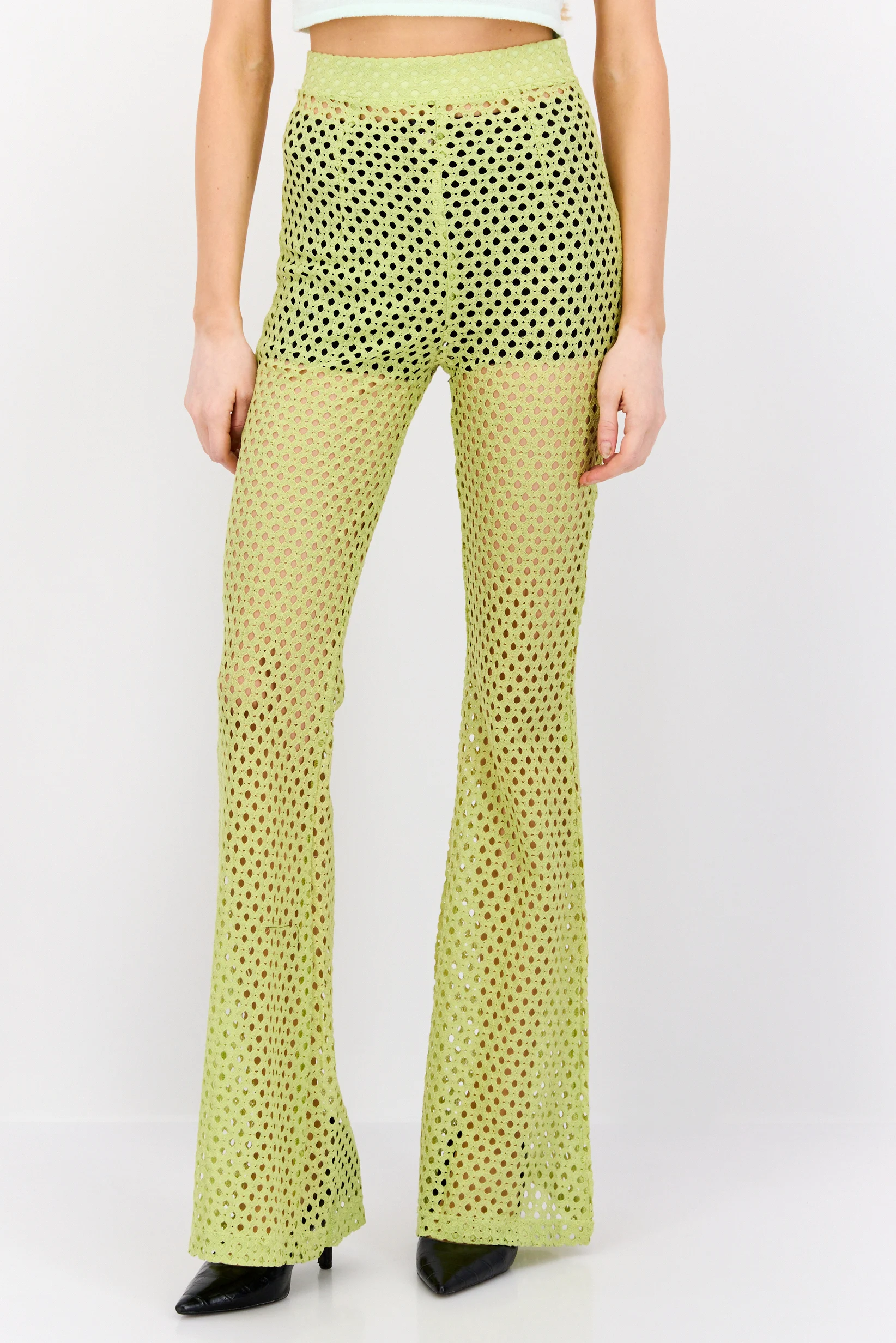 NaaNaa Womens Fishnet Festival Trousers in Lime Green