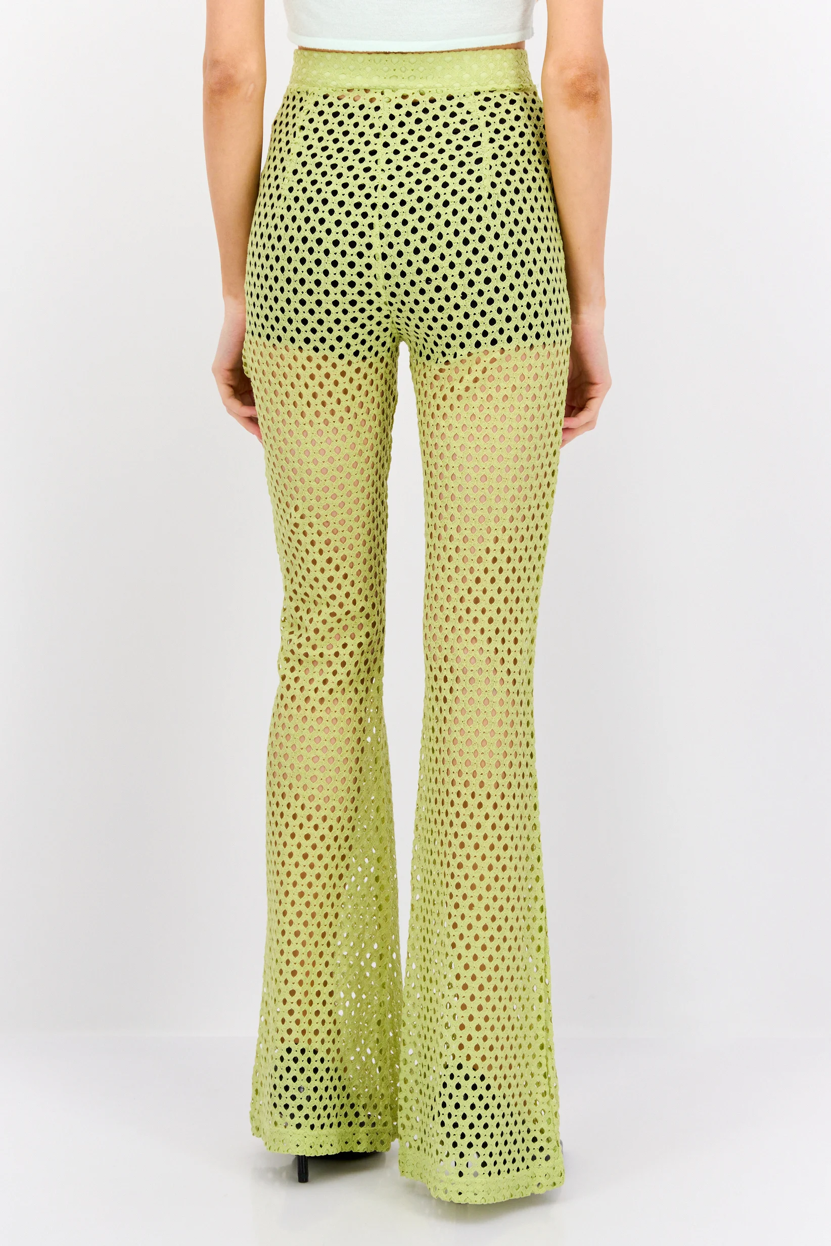 NaaNaa Womens Fishnet Festival Trousers in Lime Green
