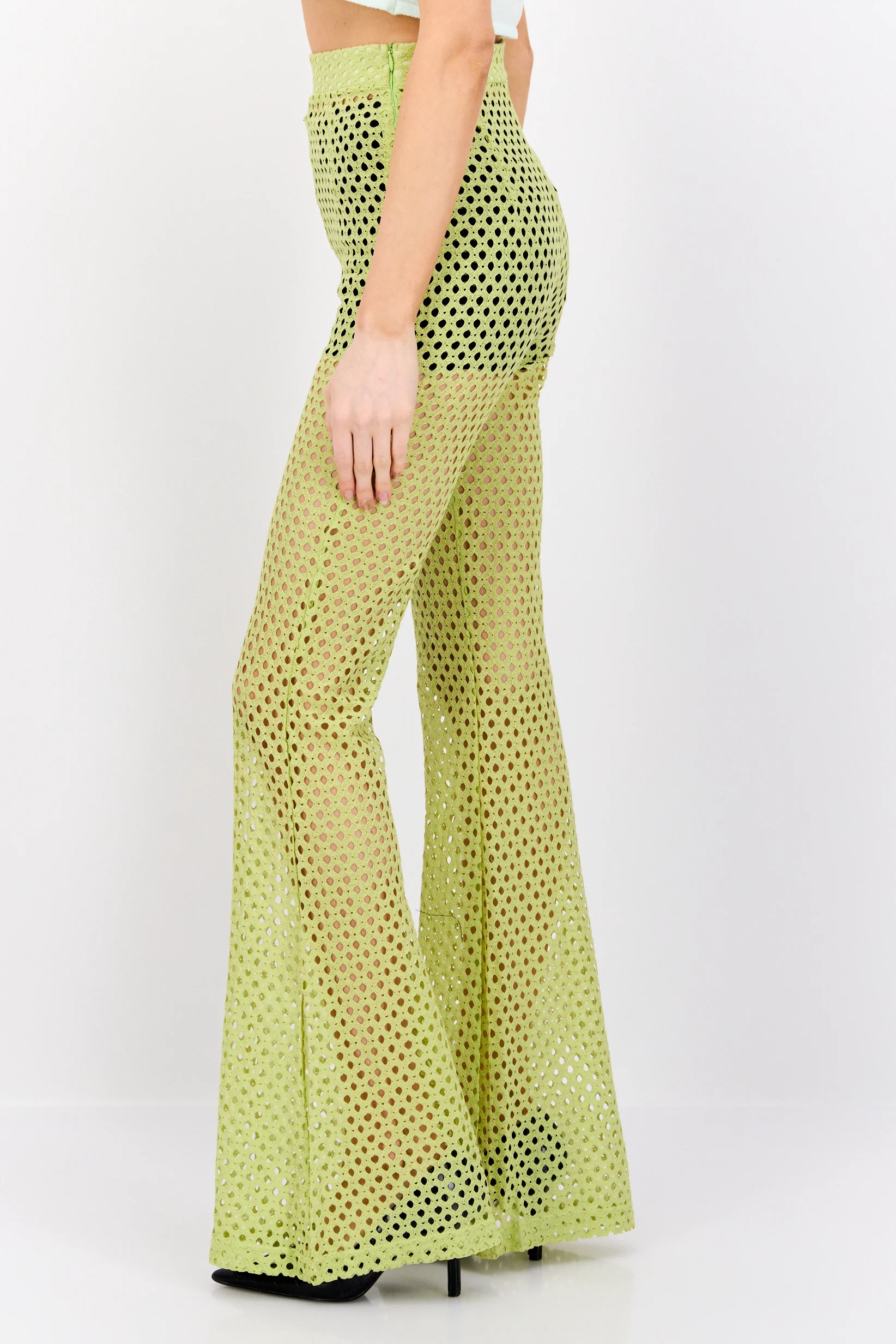 NaaNaa Womens Fishnet Festival Trousers in Lime Green