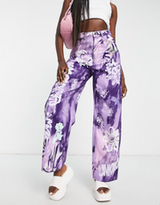 Weekday Womens Straight Leg Trousers in Purple Abstract Flower
