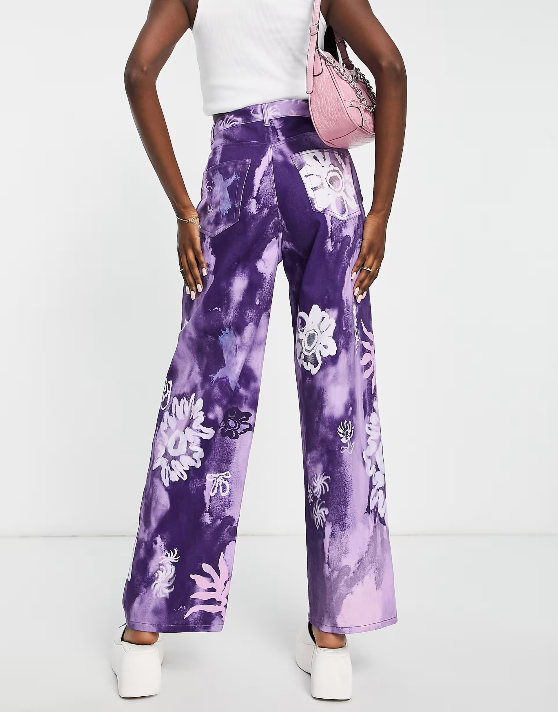 Weekday Womens Straight Leg Trousers in Purple Abstract Flower