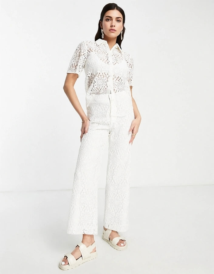& Other Stories Women's Co-Ord Lace Wide Leg Trousers in Off White In White