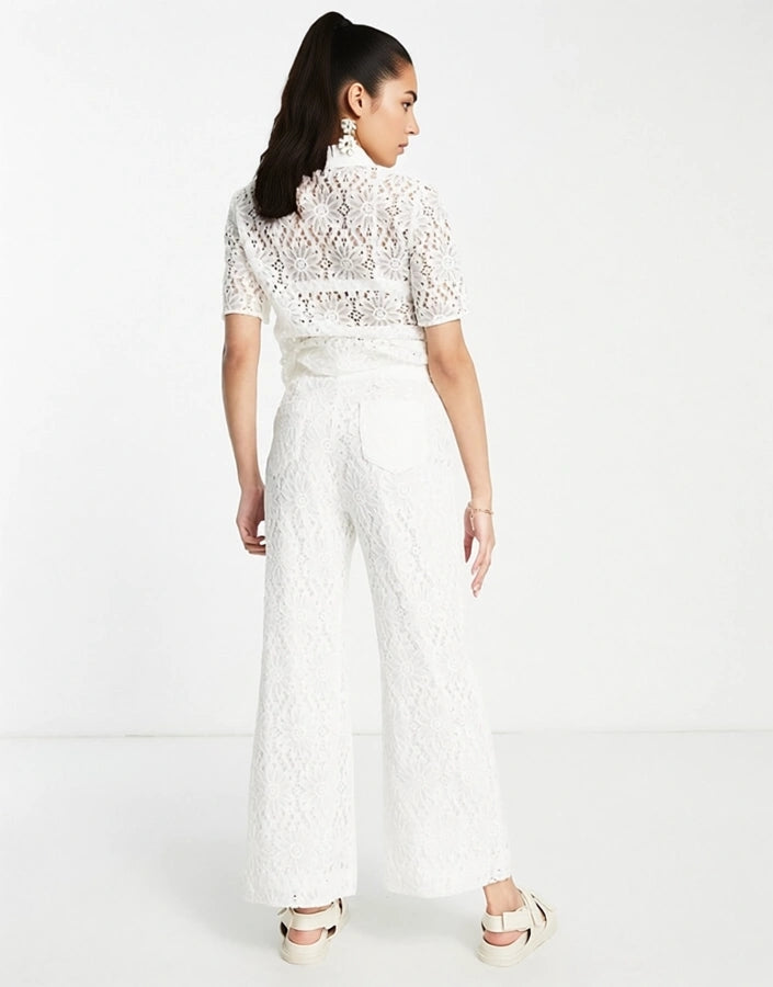 & Other Stories Women's Co-Ord Lace Wide Leg Trousers in Off White In White