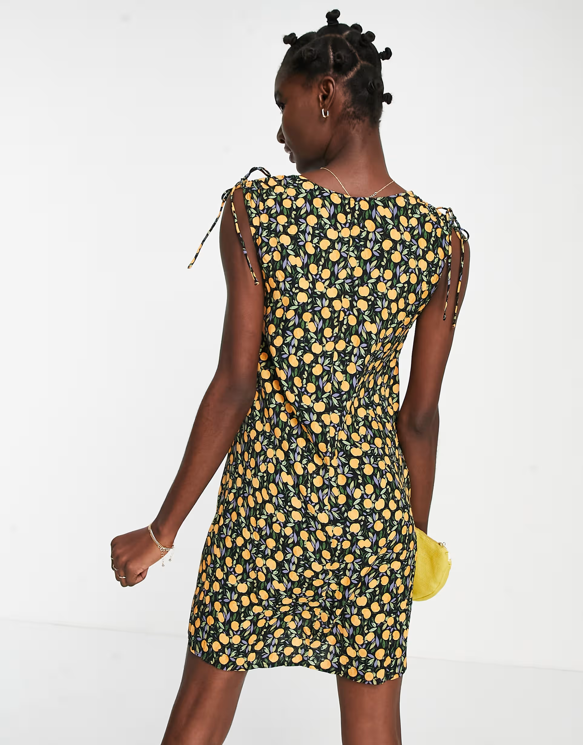 & Other Stories Womens Tie Shoulder Mini Dress in Lemon Print