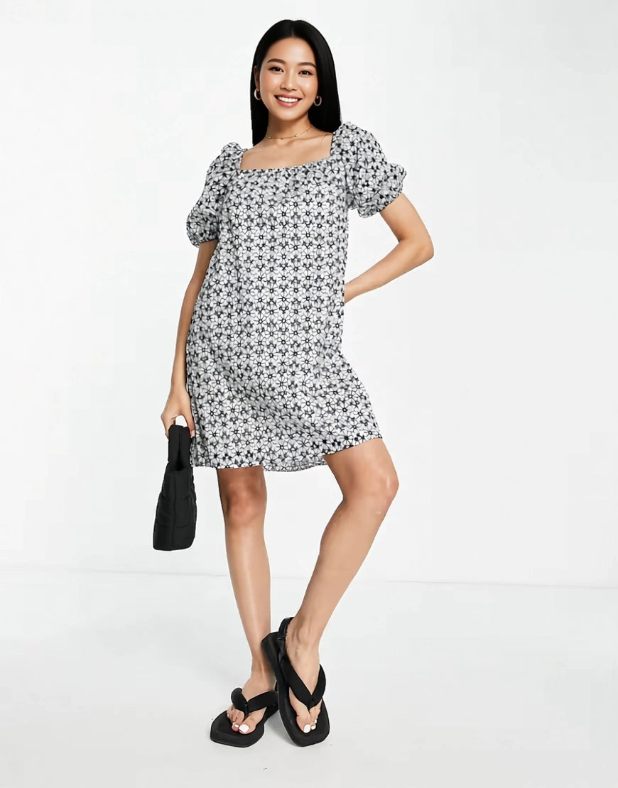 Womens & Other Stories Frill Sleeve Embroidered Mini Dress In Blue