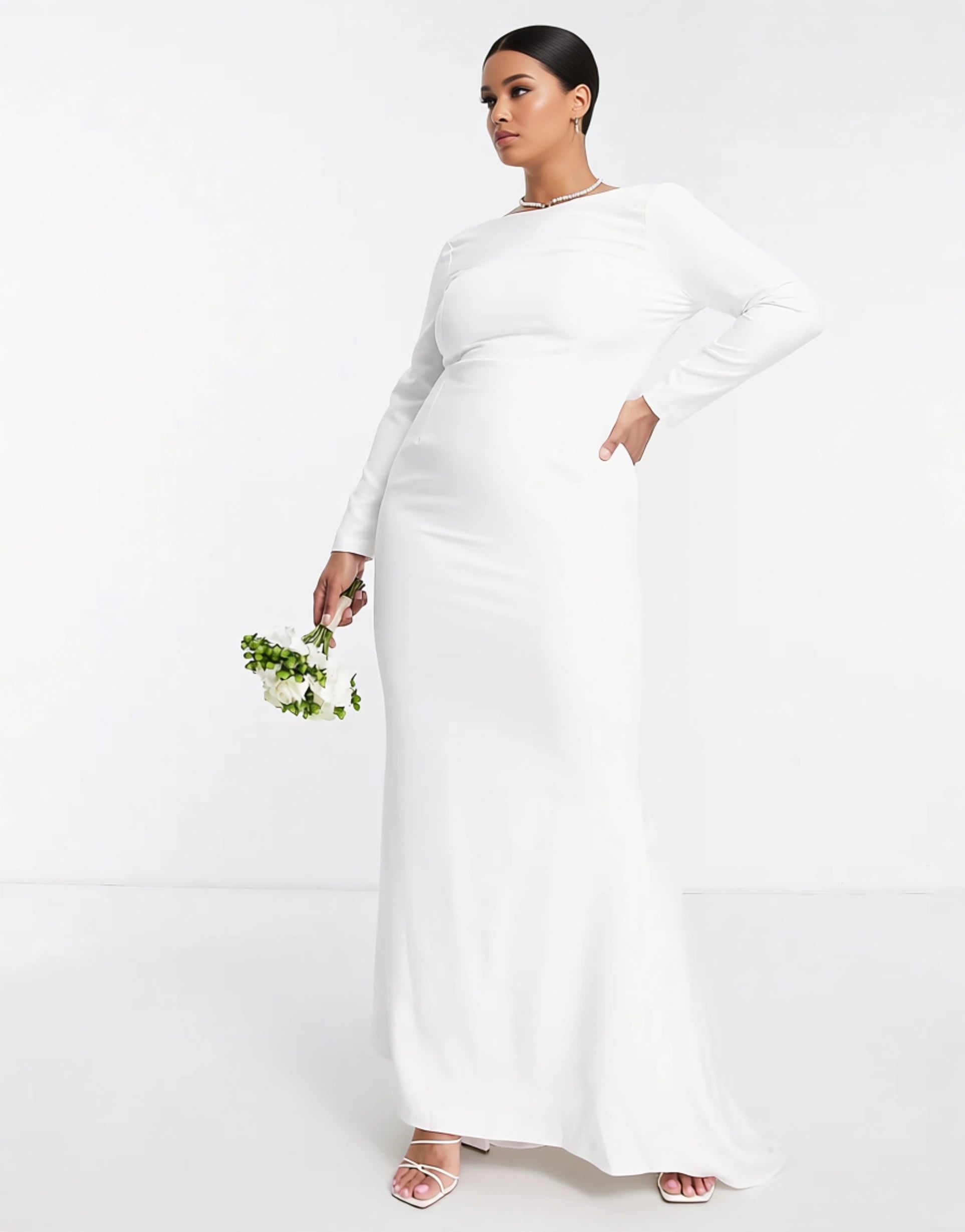 Womens True Violet Plus Bridal Long Sleeve Maxi Dress In Ivory