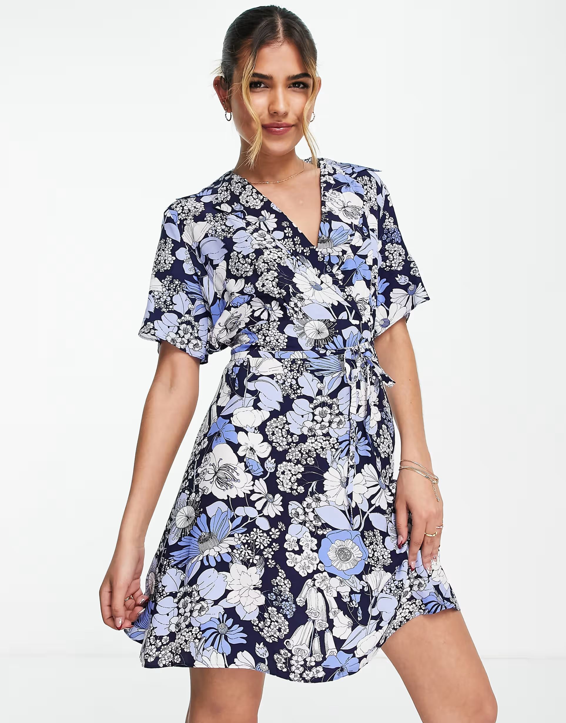 & Other Stories tie waist mini dress in floral print