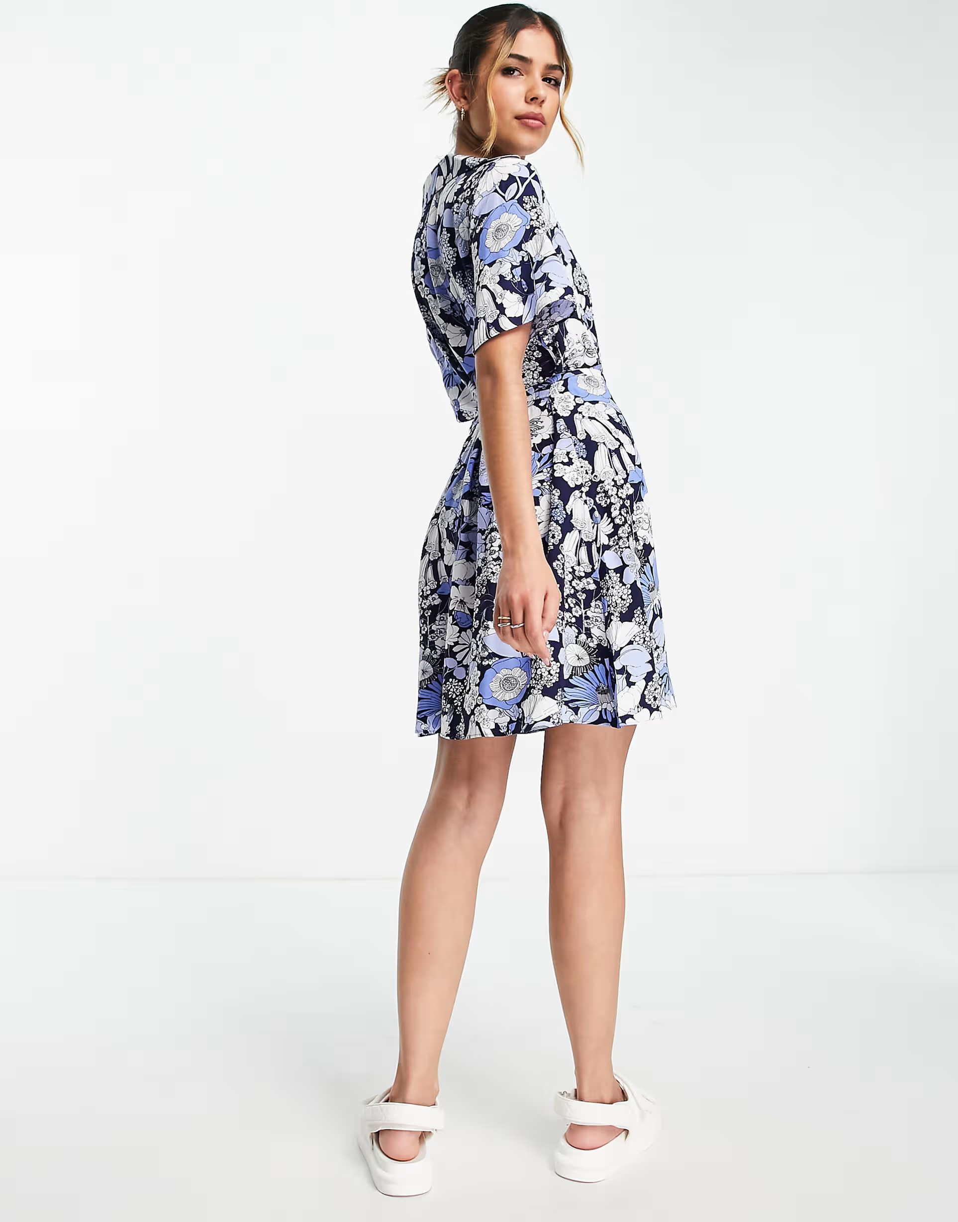 & Other Stories tie waist mini dress in floral print