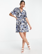 & Other Stories tie waist mini dress in floral print