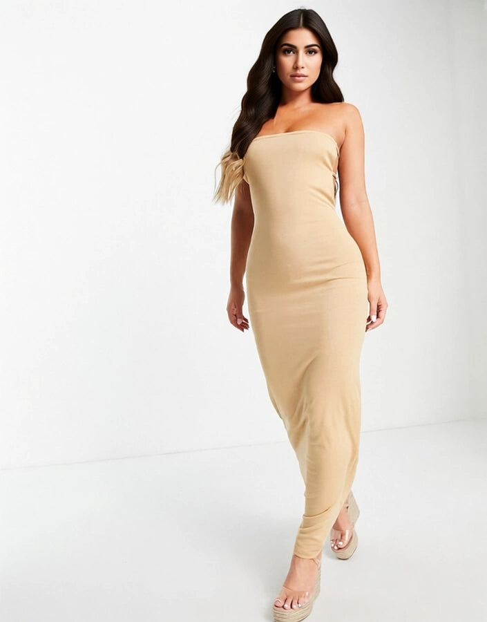 NA-KD Womens X Zoe Pastelle Bandeau Open Back Maxi Dress in Beige In Neutral