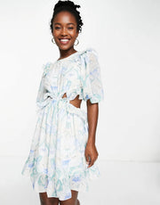In The Style Women's X Lorna Luxe Frill Open Back Cutout Mini Tea Dress In Multi