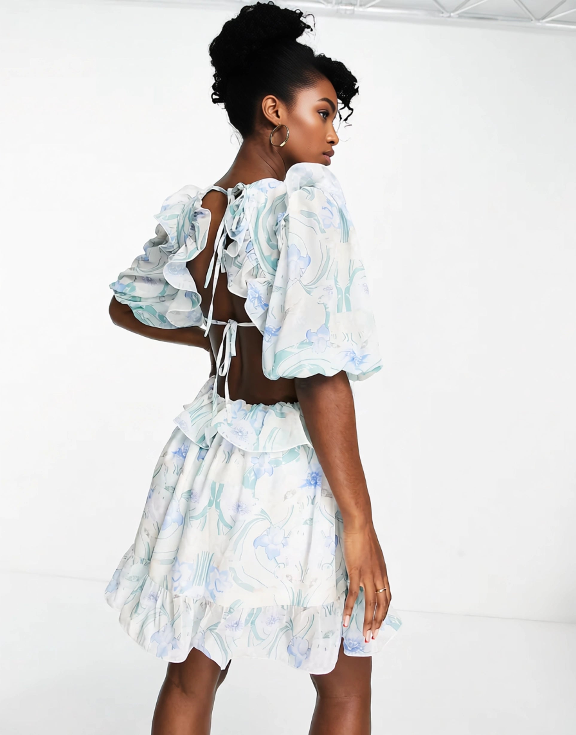 In The Style Women's X Lorna Luxe Frill Open Back Cutout Mini Tea Dress In Multi