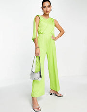 Closet London Womens Drape Satin Wide Leg Jumpsuit in Lime