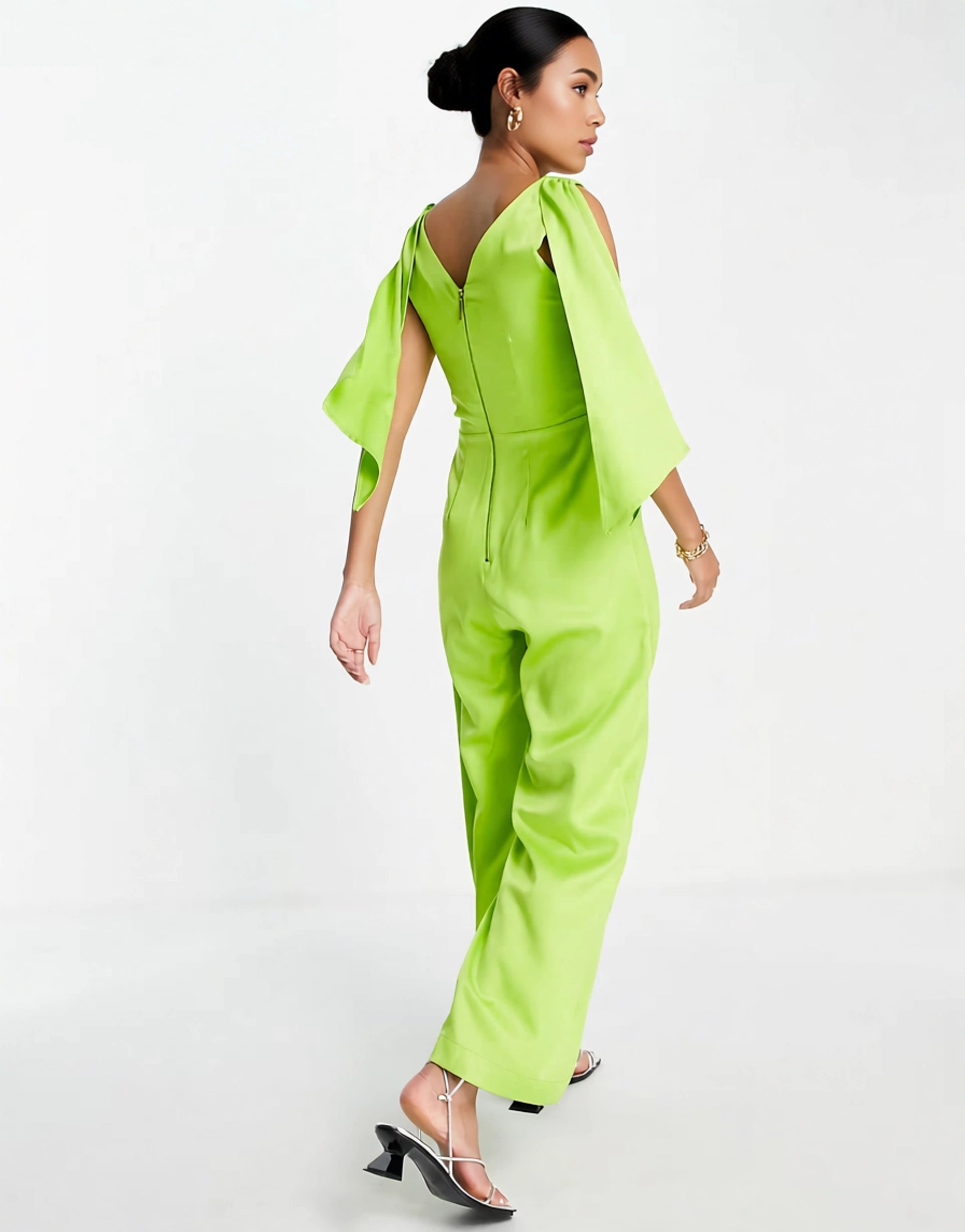 Closet London Womens Drape Satin Wide Leg Jumpsuit in Lime
