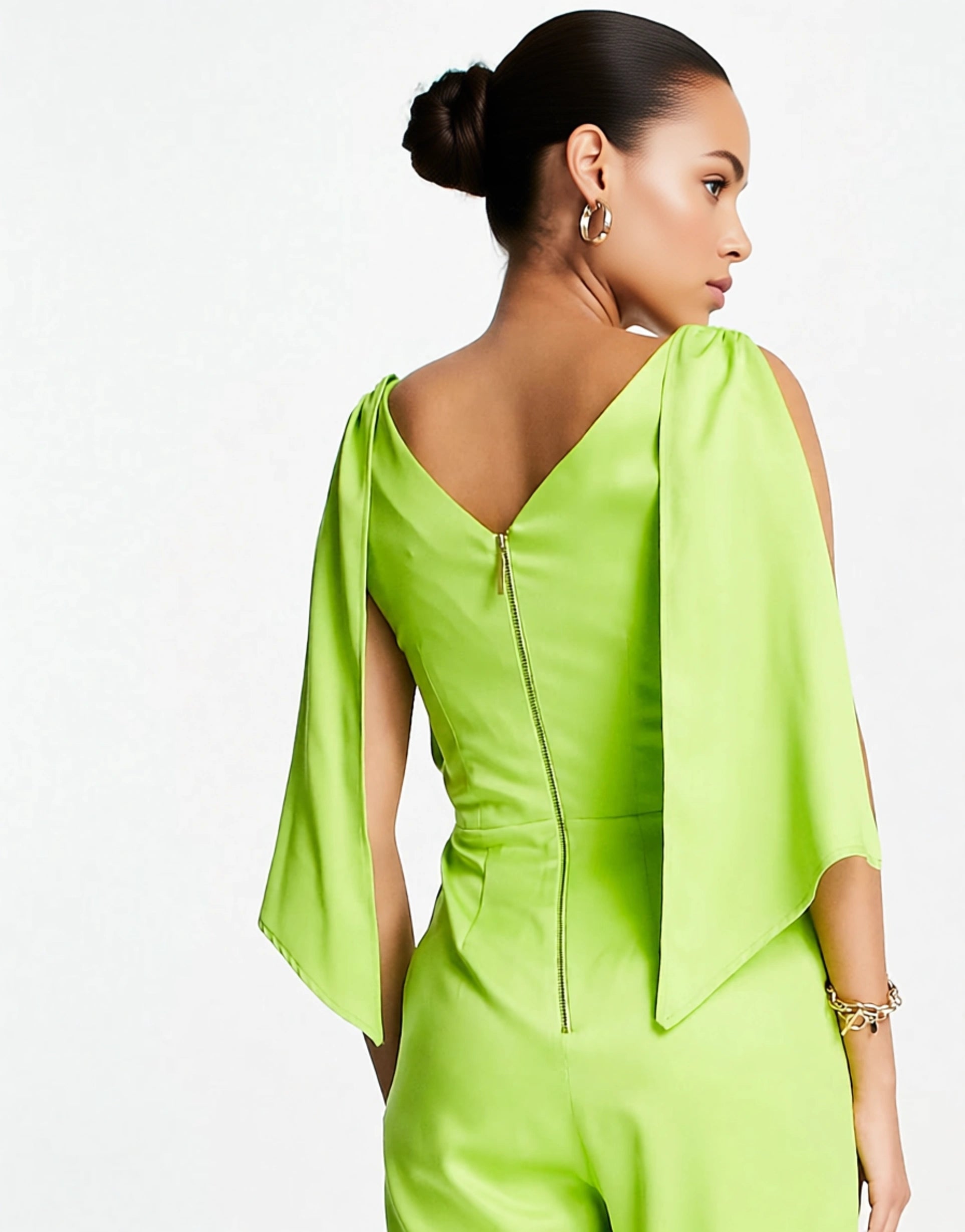 Closet London Womens Drape Satin Wide Leg Jumpsuit in Lime
