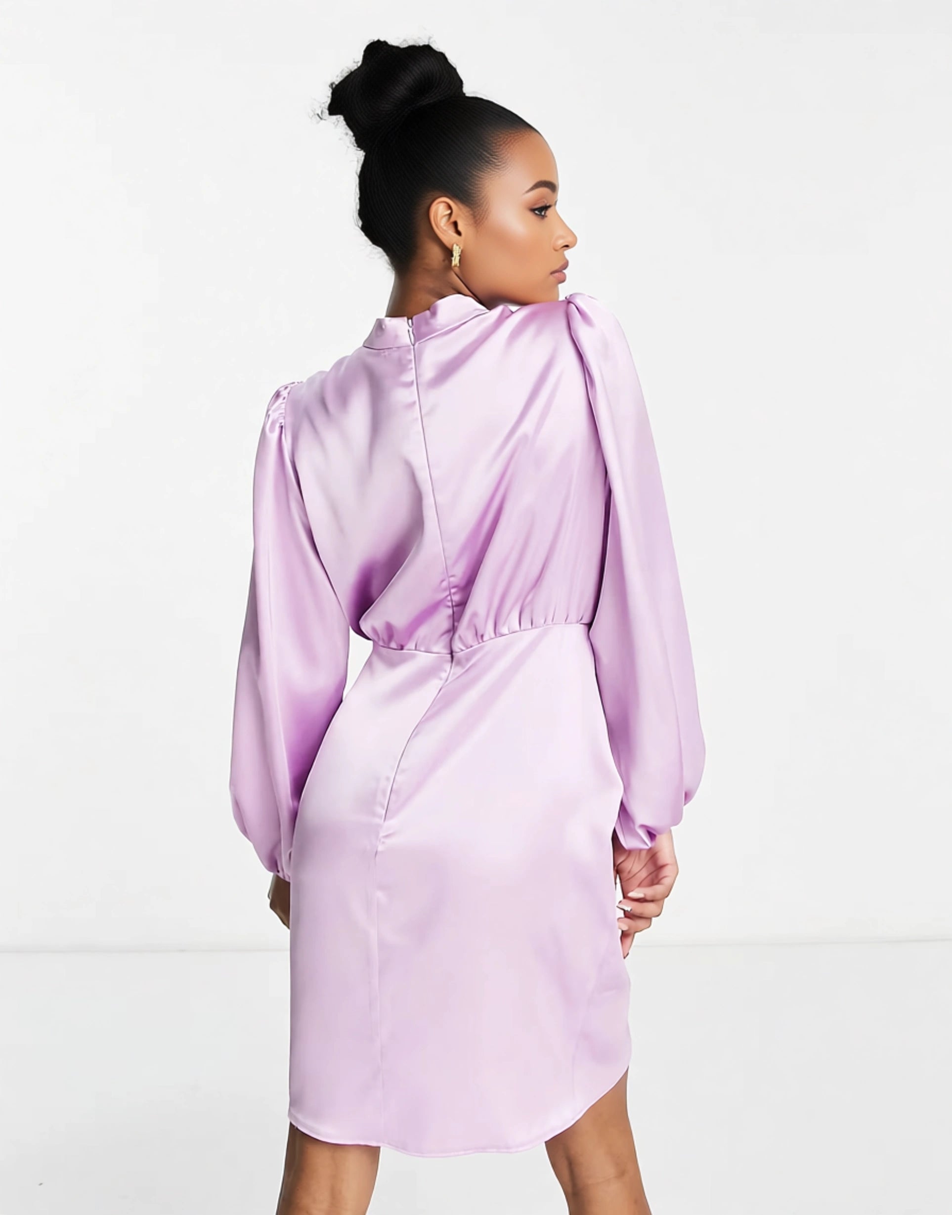 Womens Flounce London Petite Satin Balloon Sleeve Mini Dress In Lilac