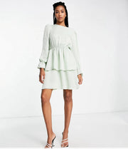 Womens Flounce London Tall Satin Tiered Mini Dress In Sage