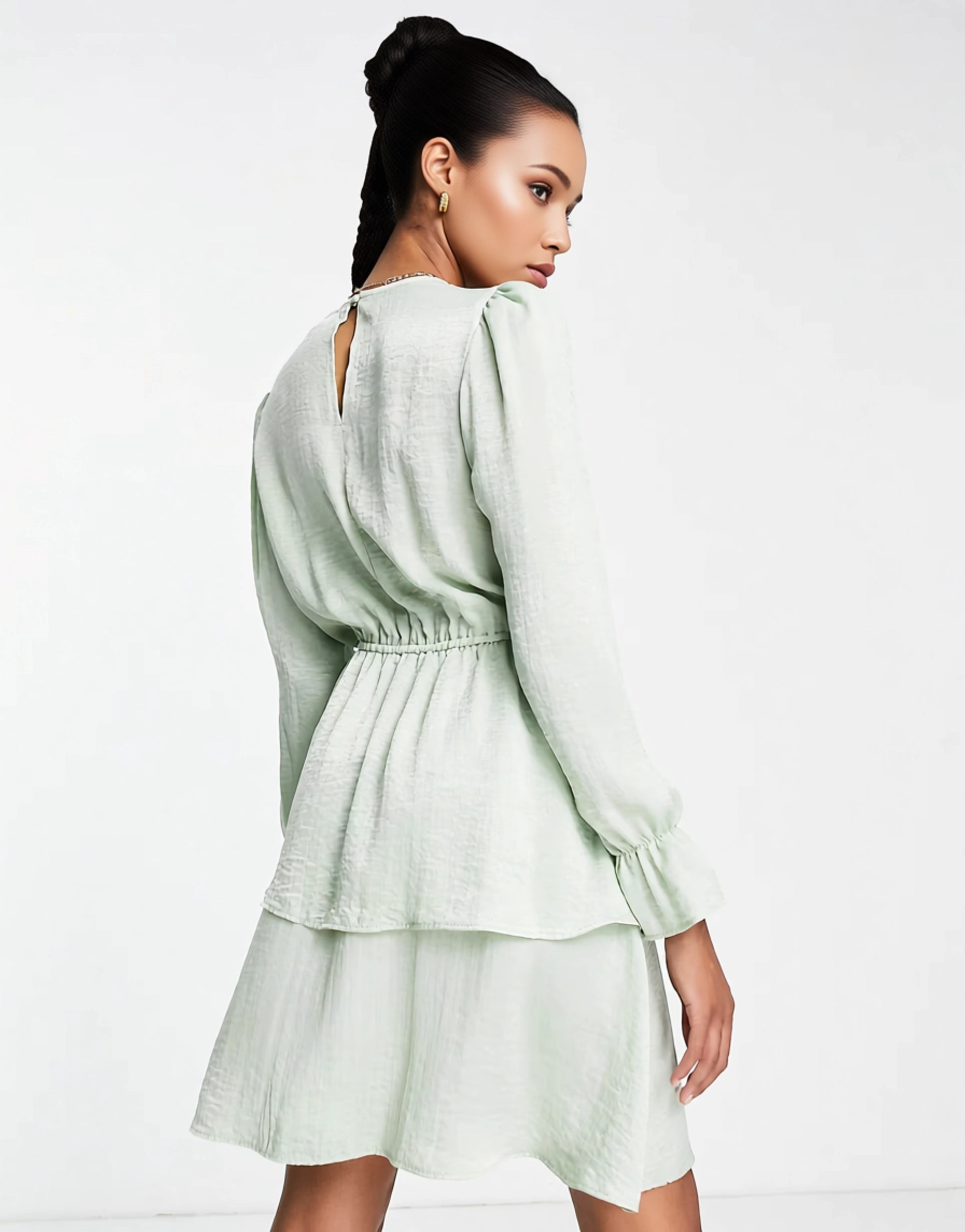 Womens Flounce London Tall Satin Tiered Mini Dress In Sage