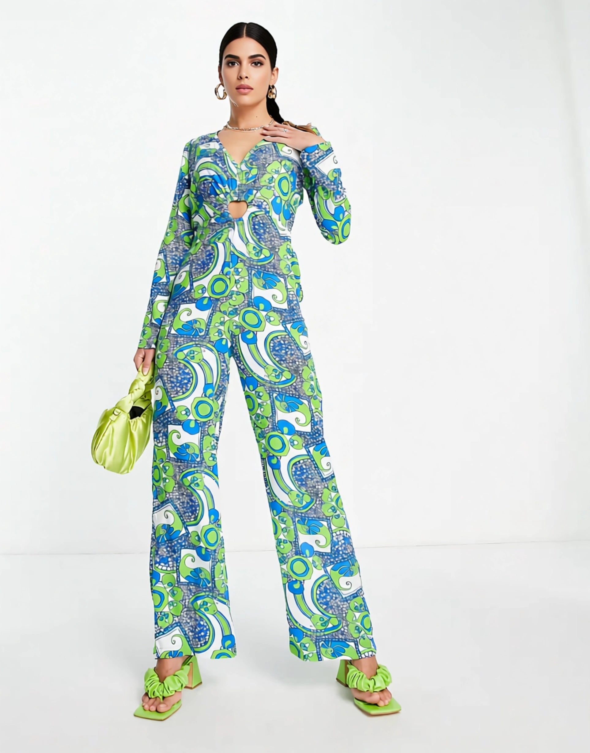 Never Fully Dressed Womens Heart Cut-Out Wide Leg Jumpsuit in Swirl Print In Multi