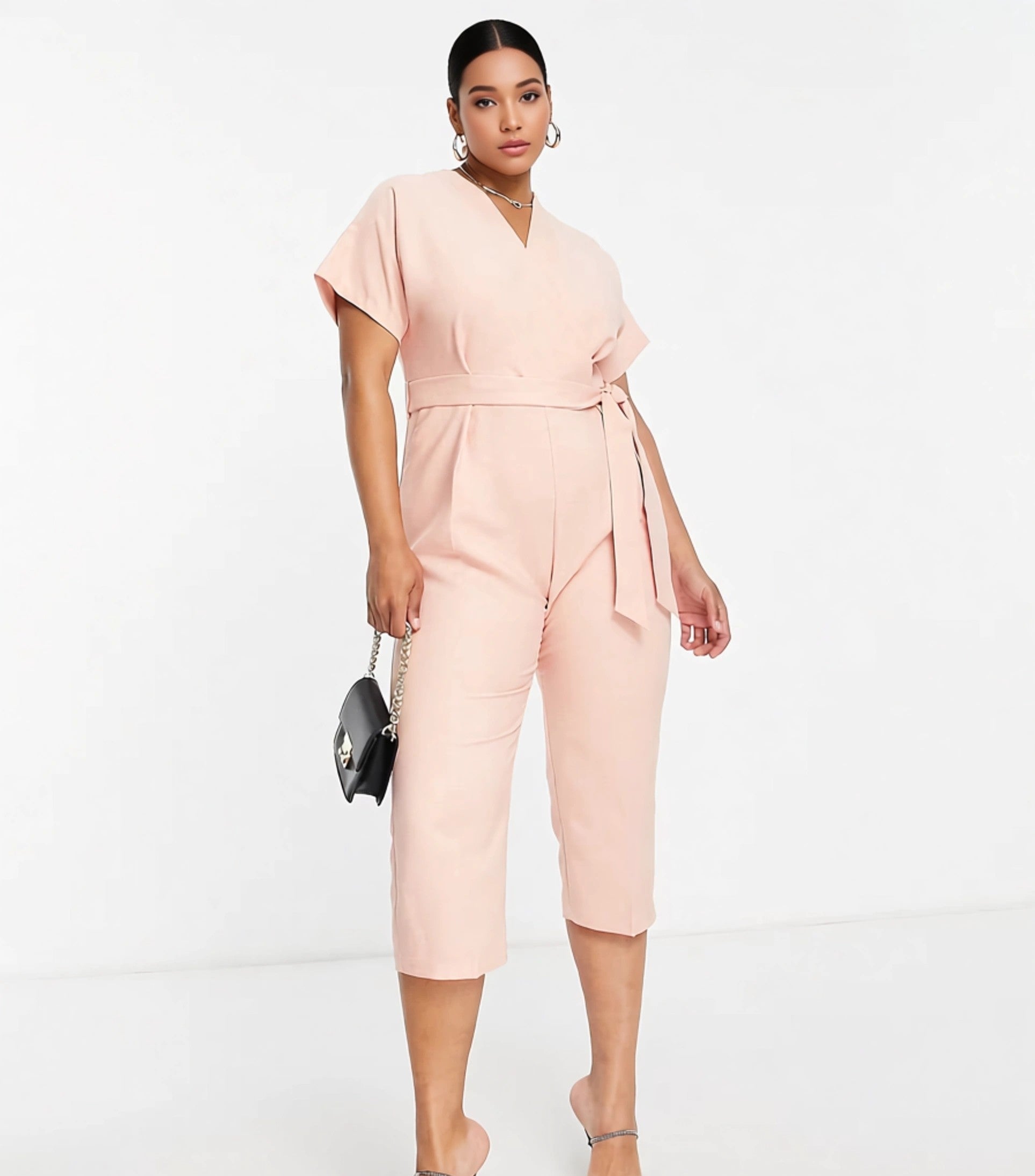 Womens Closet London Plus Wrap Waist Tie Kimono Sleeve Jumpsuit In Blush
