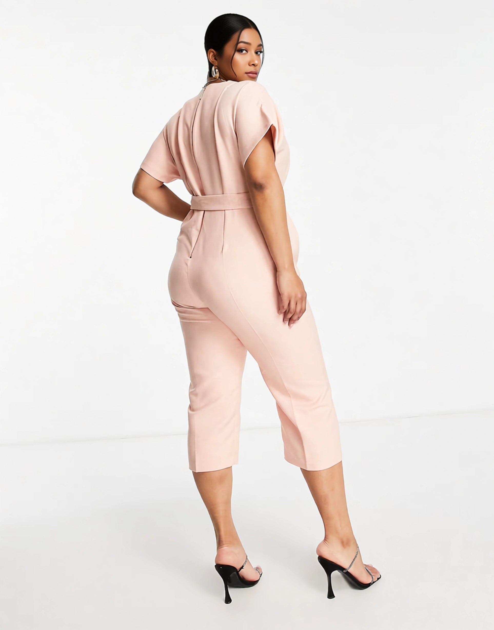 Womens Closet London Plus Wrap Waist Tie Kimono Sleeve Jumpsuit In Blush