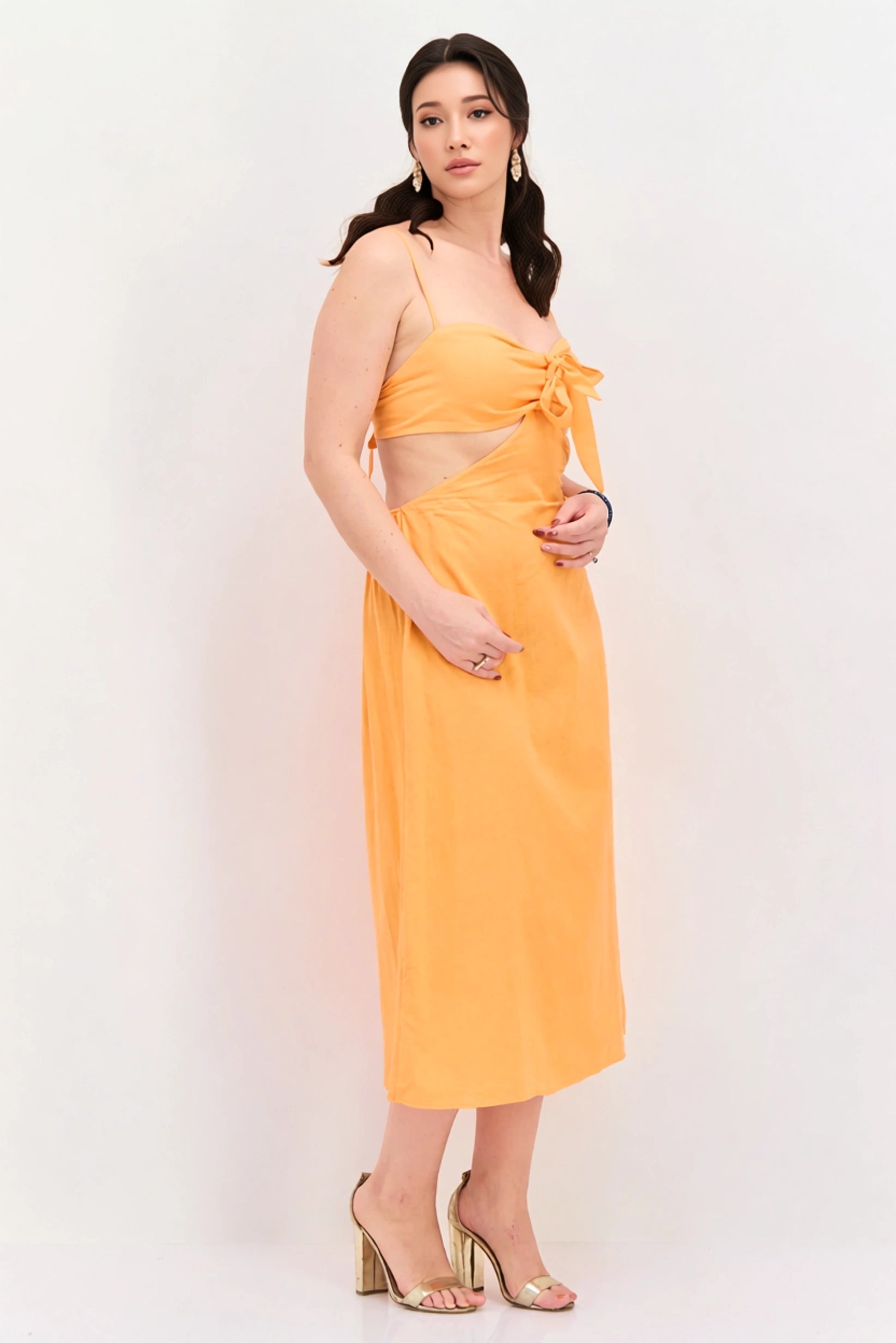 Womens Trendyol Knot Front Midi Cami Dress In Orange
