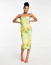 Womens I Saw It First Petite Bandeau Mesh Midi Dress With Ring Detail In Green Print