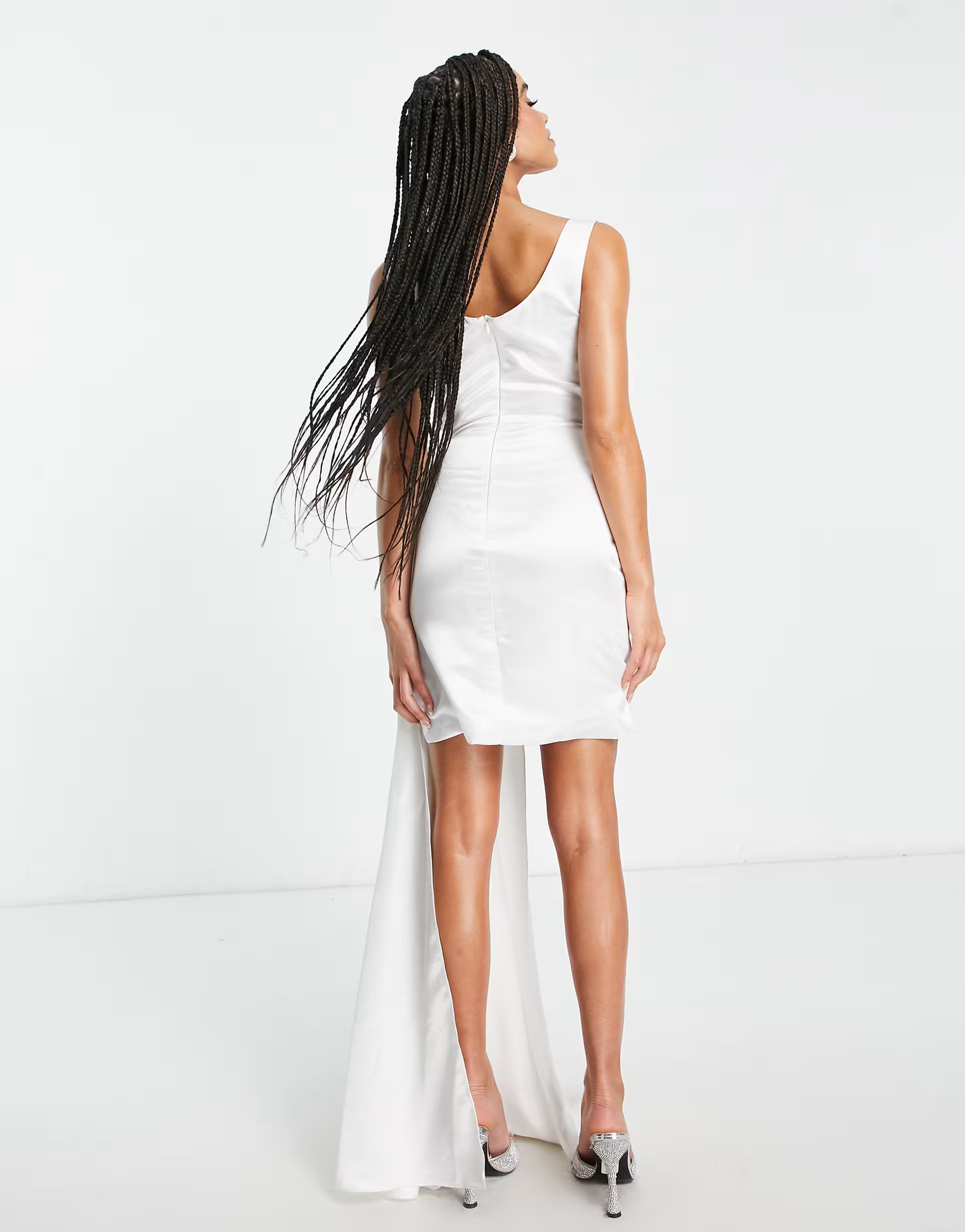 Yaura Womens Bridal Sweetheart Satin Drape Mini Dress in Ivory