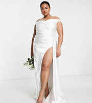Womens Yaura Plus Bridal Bardot Drape Maxi Dress In Ivory