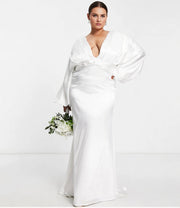 Yaura Plus Women's Bridal Kimono Sleeve Maxi Dress in Ivory In White