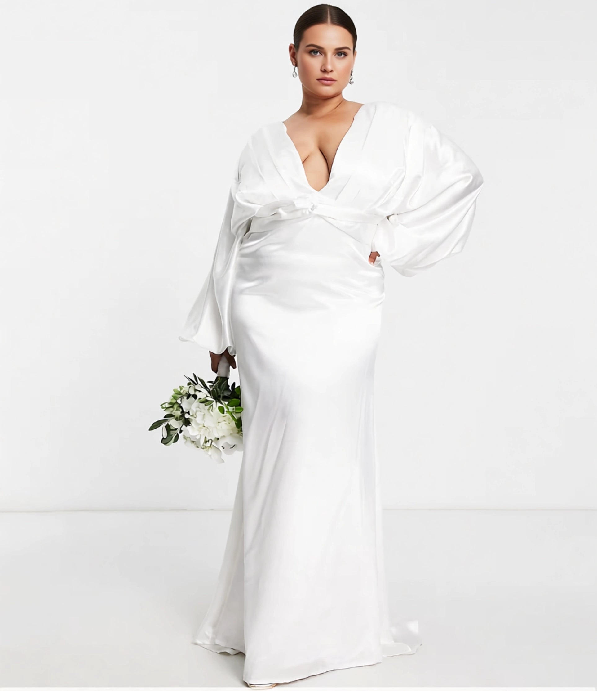 Yaura Plus Women's Bridal Kimono Sleeve Maxi Dress in Ivory In White