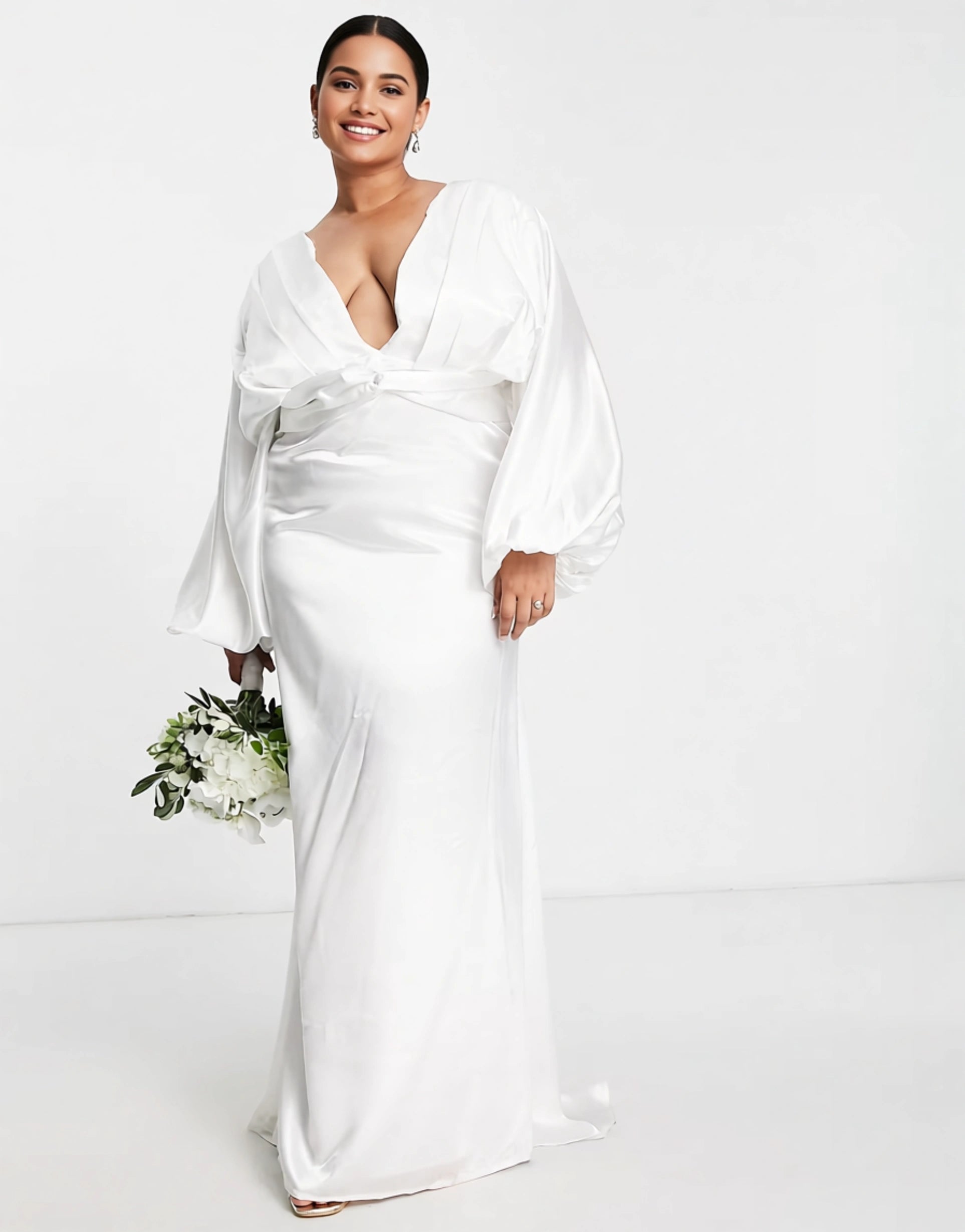 Yaura Plus Women's Bridal Kimono Sleeve Maxi Dress in Ivory In White