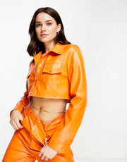 I Saw It First Womens Premium Pu Cropped Utility Jacket In Orange