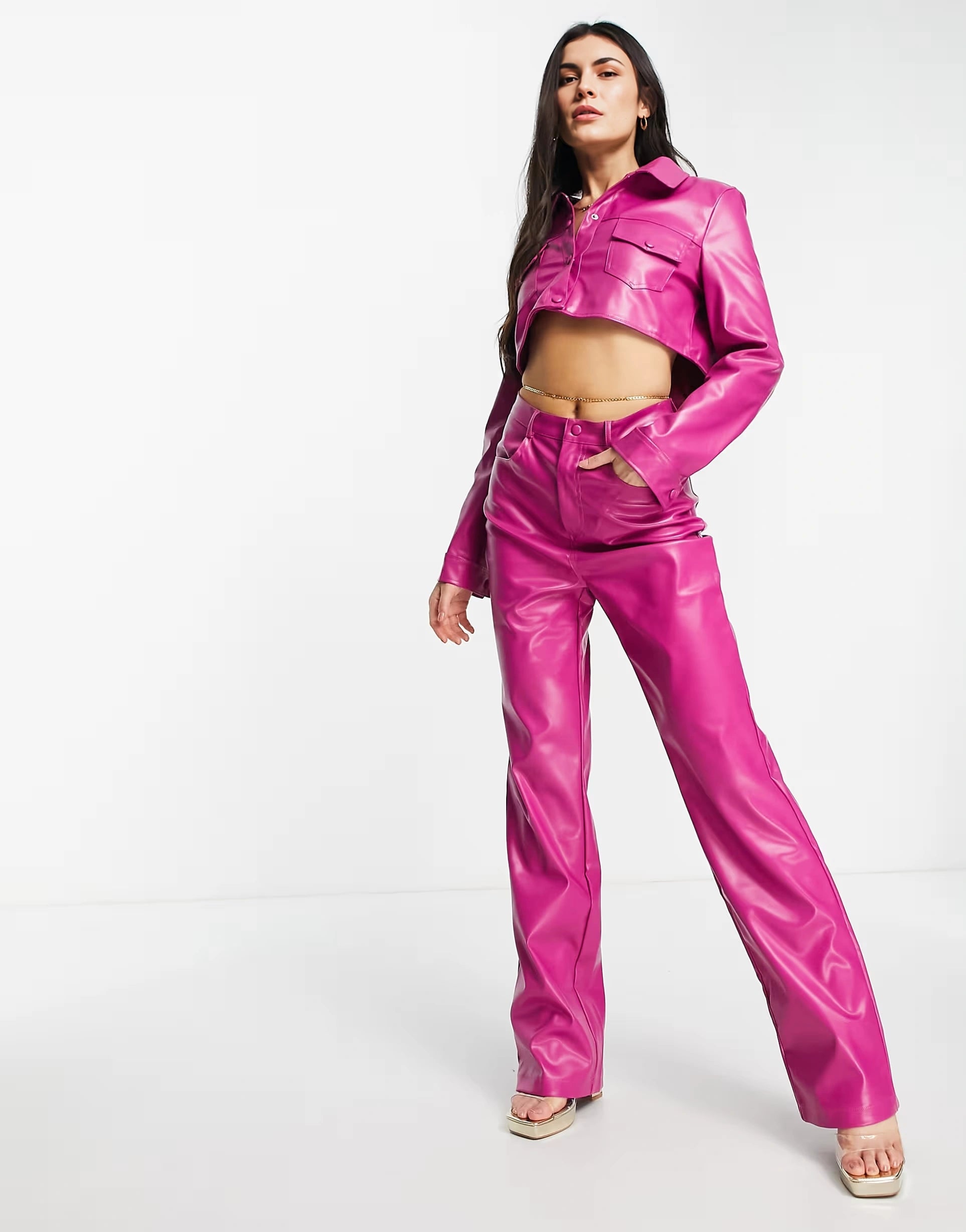 I Saw It First Womens Premium Pu Straight Leg Trouser In Purple