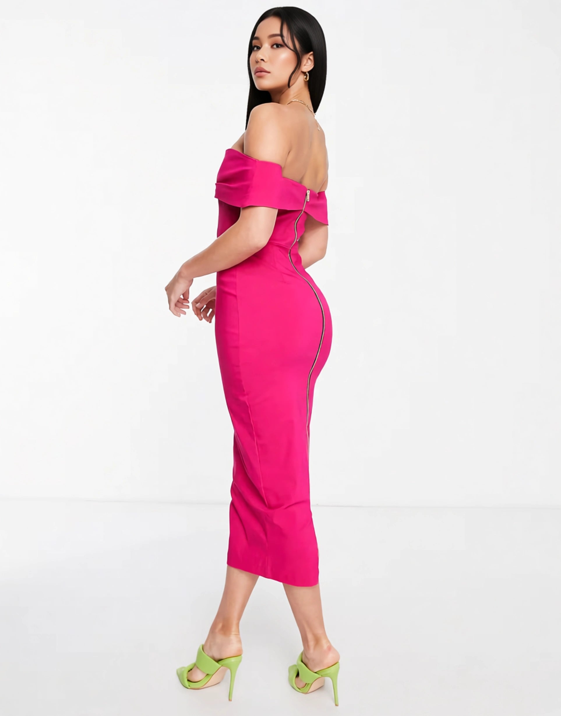 Womens Vesper Tall Bardot Midi Dress In Pink