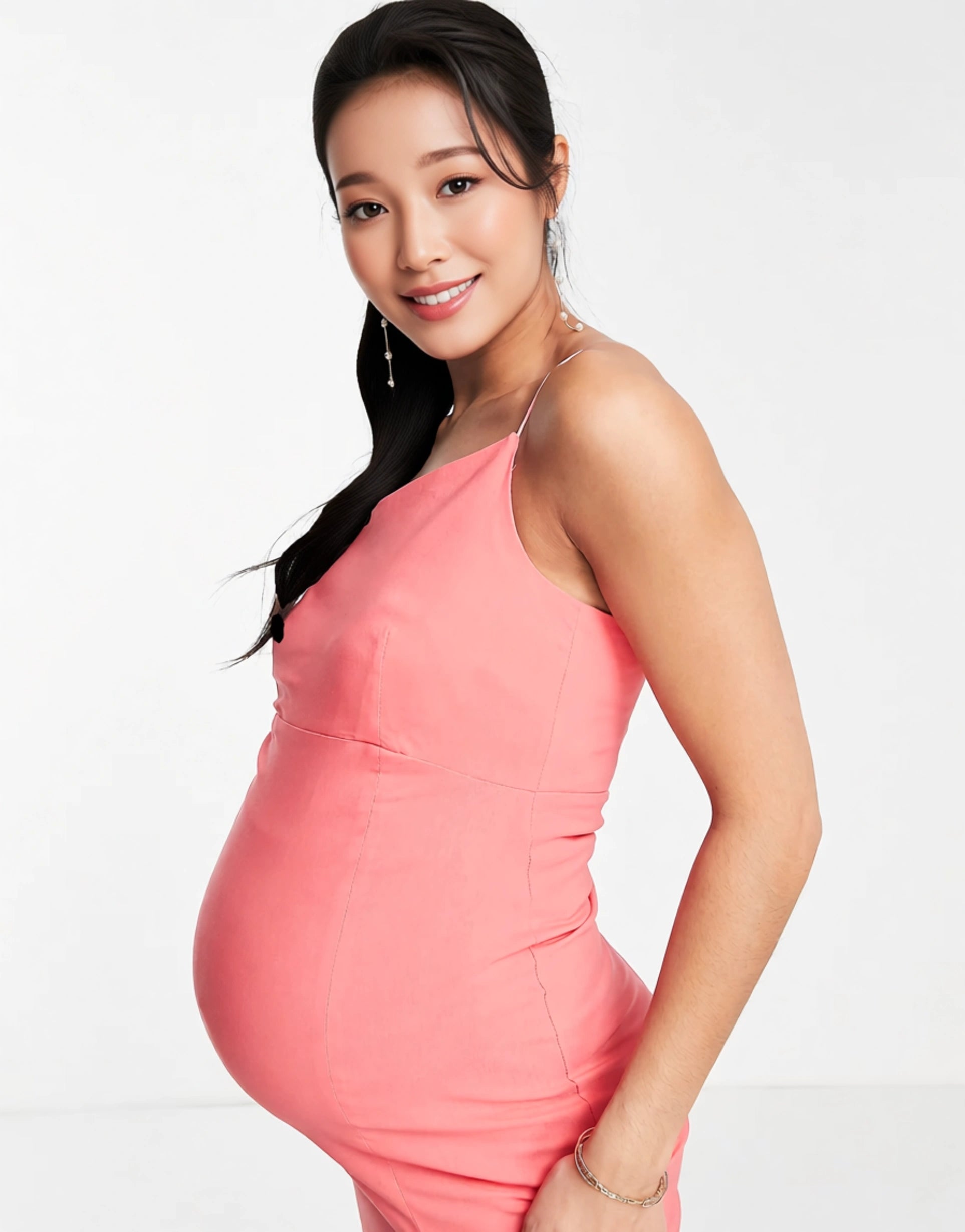 Womens Vesper Maternity Strappy Front Spilt Midi Bodycon Dress In Pink