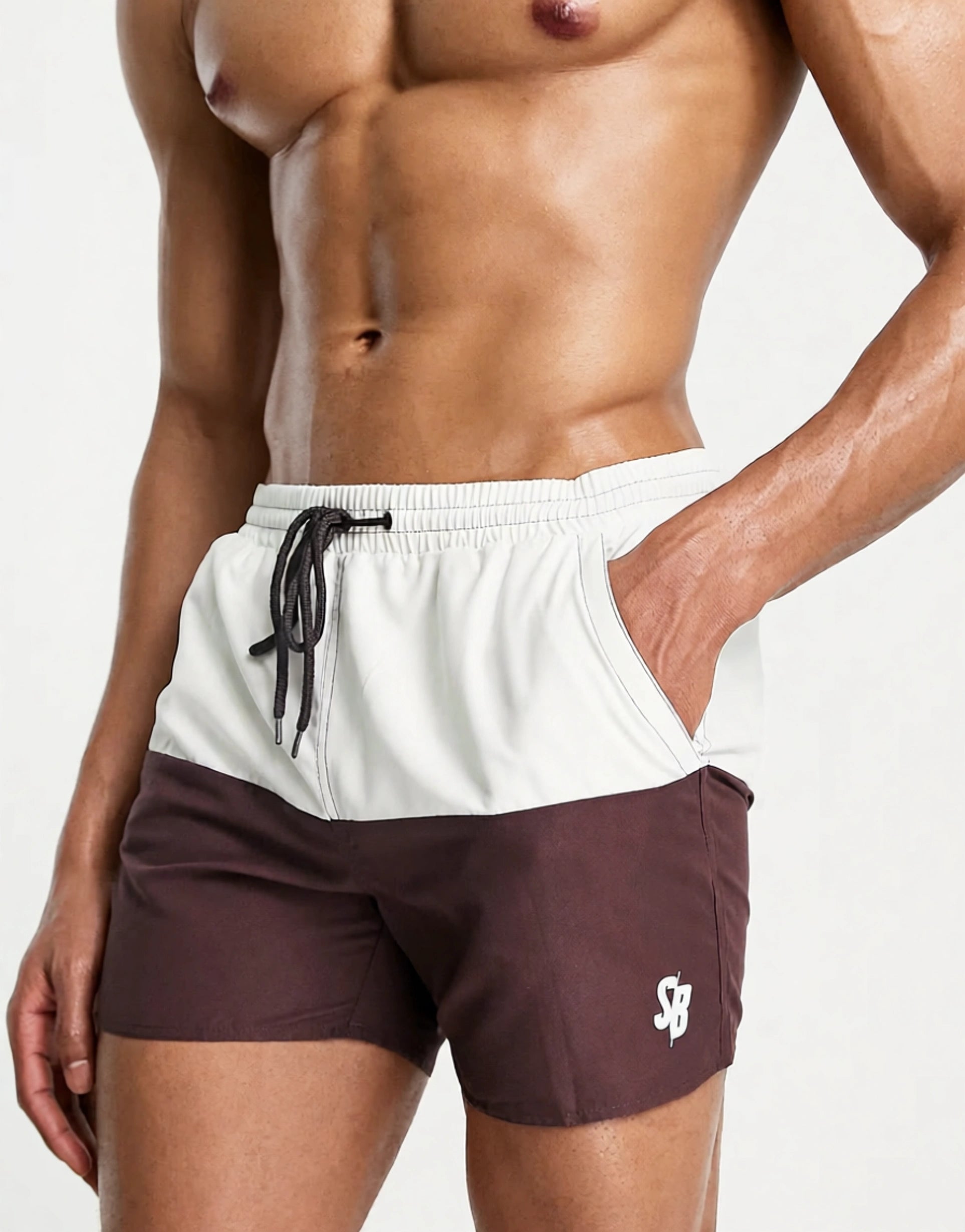South Beach Mens Colour Block Swim Shorts Brown And Cream