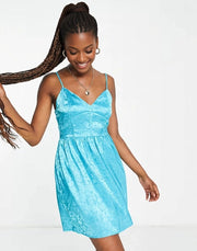 Womens Naanaa Corset Detail Satin Mini Skater Dress In Blue