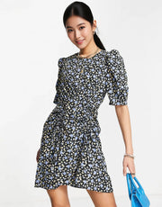 Womens Qed London Puff Sleeve Mini Dress In Floral Print