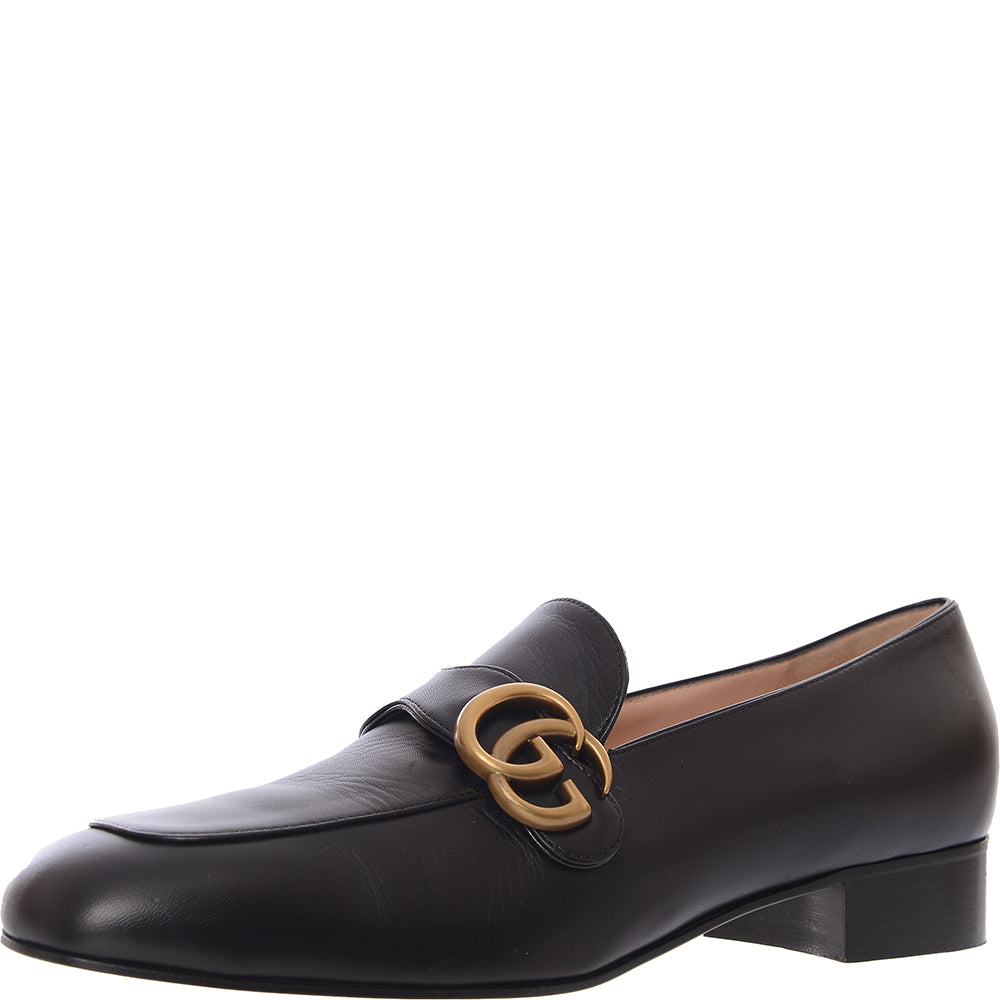 Gucci Womens Marmont Logo Embellished Leather Loafers In Black