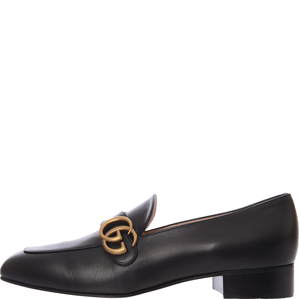 Gucci Womens Marmont Logo Embellished Leather Loafers In Black