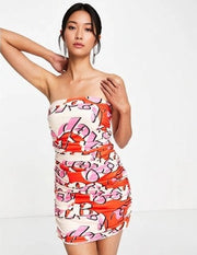 Womens Day 6 Bandeau Micro Mini Dress In Multi Logo Print