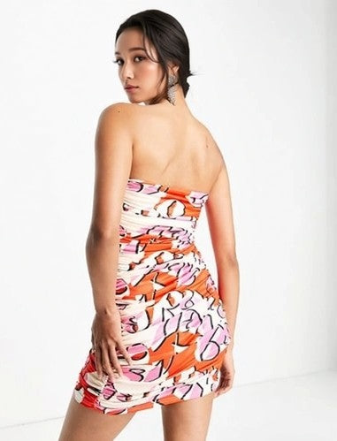 Womens Day 6 Bandeau Micro Mini Dress In Multi Logo Print