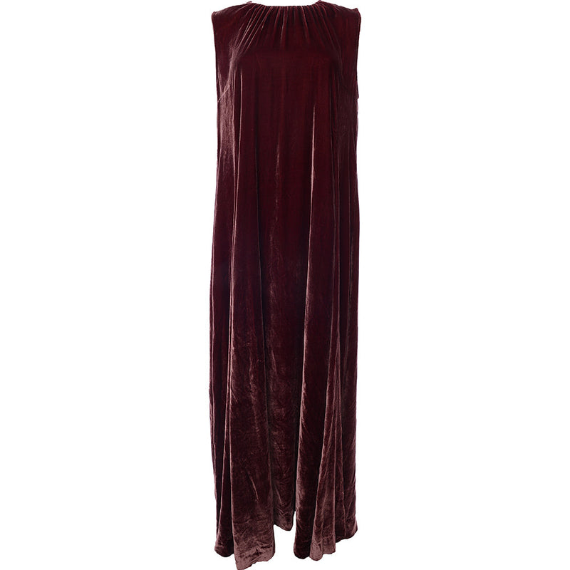 RAEY Womens Velvet Gathered Neck Maxi Dress in Red