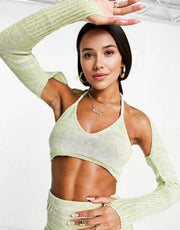 I Saw It First Womens Knitted Bralet With Sleeve Detail Co-Ord in Lime