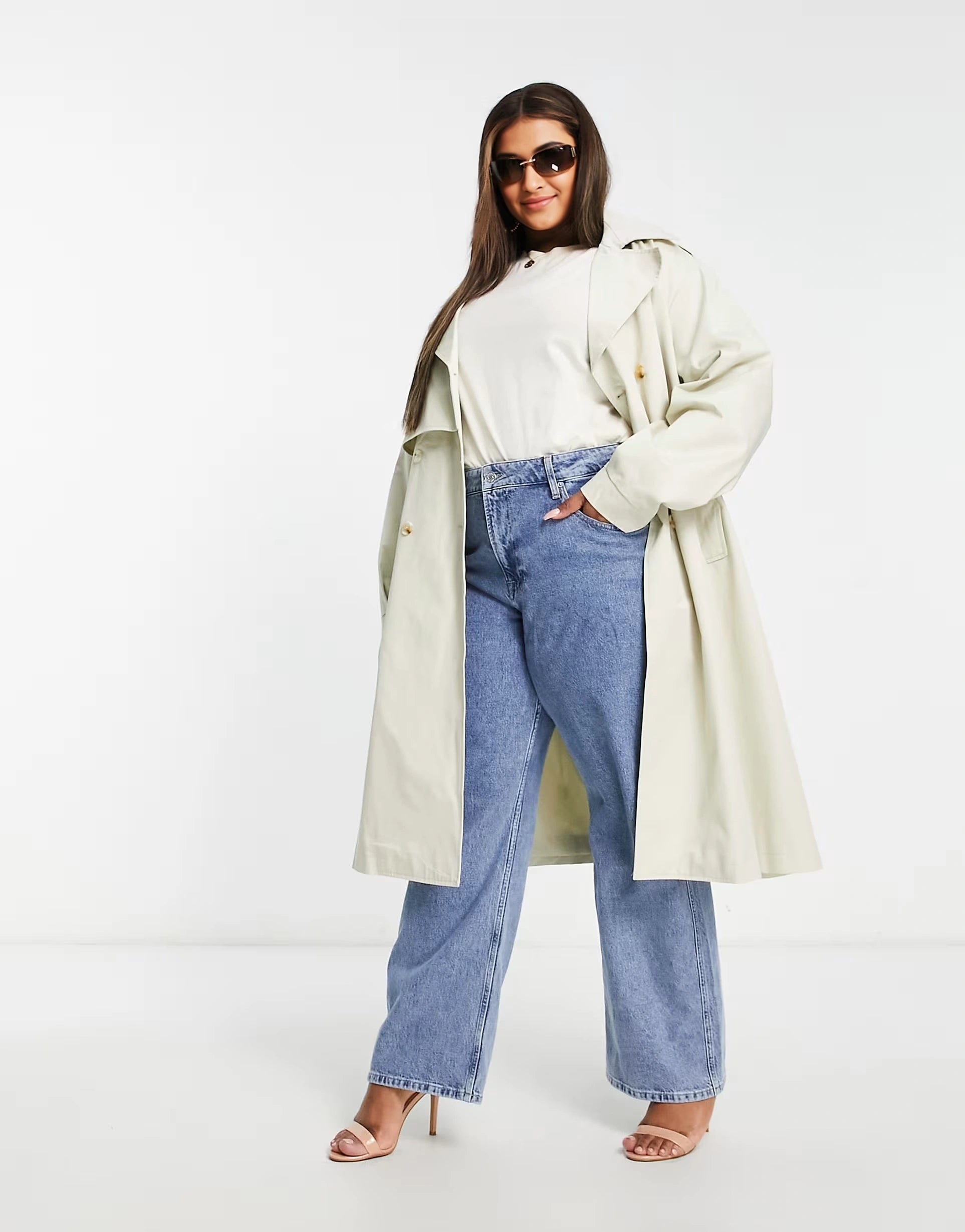 UNIQUE21 Hero Womens Plus A Line Flap Pocket Trench Coat In Neutral