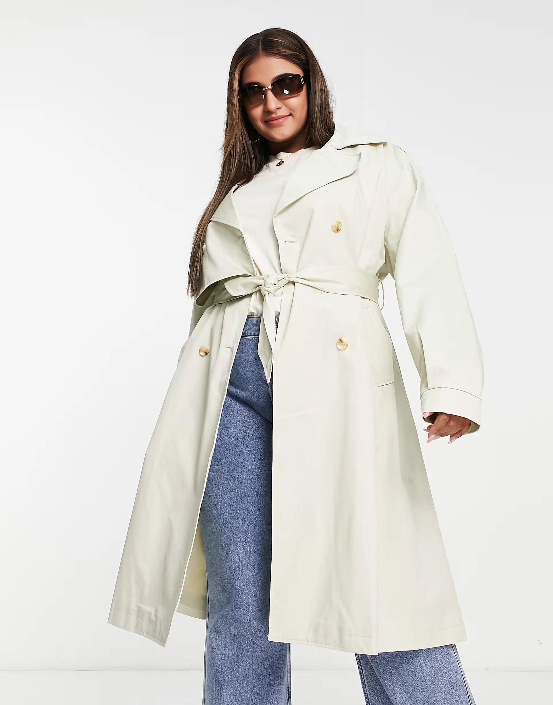 UNIQUE21 Hero Womens Plus A Line Flap Pocket Trench Coat In Neutral